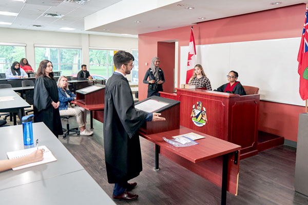 Students in a mock courtroom