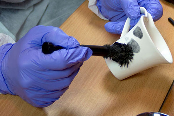 cup being dusted for fingerprints