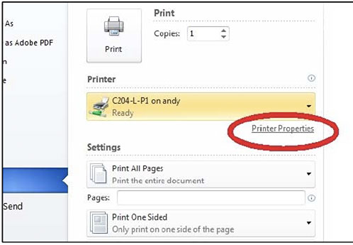 computer screen showing printer properties