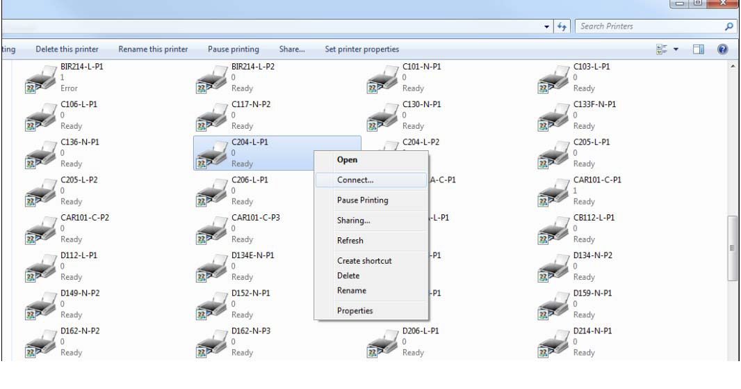 computer screen showing printer icons