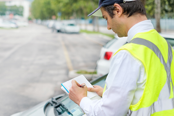 Bylaw officer writing ticket