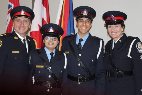 Inspector Matt Moyer, Auxiliary Rina Peshwa, Auxiliary Teaghan Mittal-Mercer and Program Coordinator and retired D/Sgt Debbie Harris