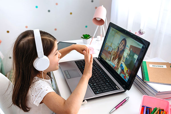 young girl on a video call
