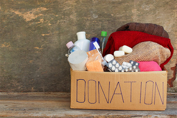 A box of donated toiletries