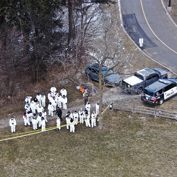 Drone shot of the forensic identification team
