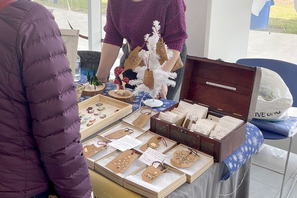 Table with items for sale at market