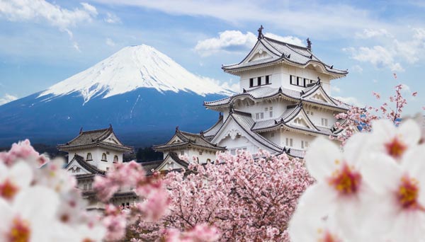 Building and mountain in Japan