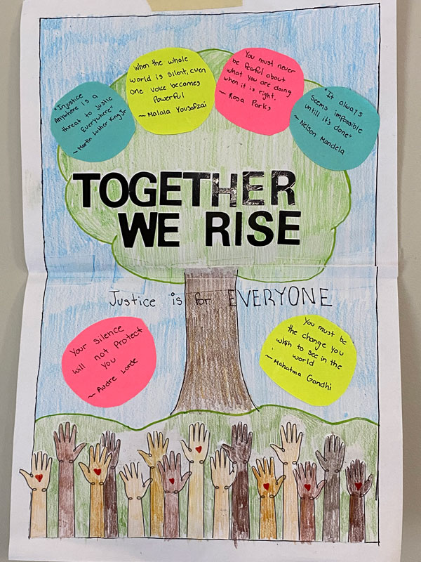 Drawing that says Together we rise: Justice is for everyone