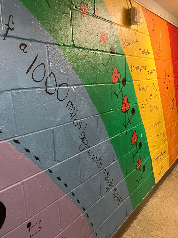 Wall mural of a rainbow with phrases