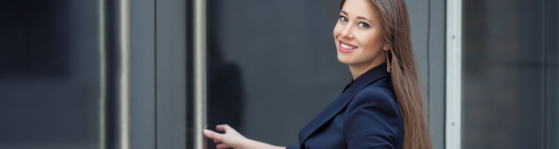 business woman entering the office